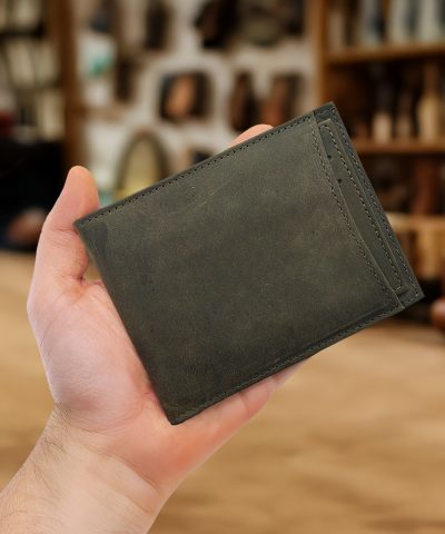 Crazy Kanguru Bölmeli Hakiki Deri Cüzdan Yeşil Eskitme 1022