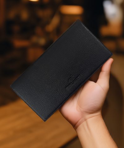 Hakiki Siyah Telefon Bölmeli Mıknatıslı El Tutmalı Cüzdan 1032