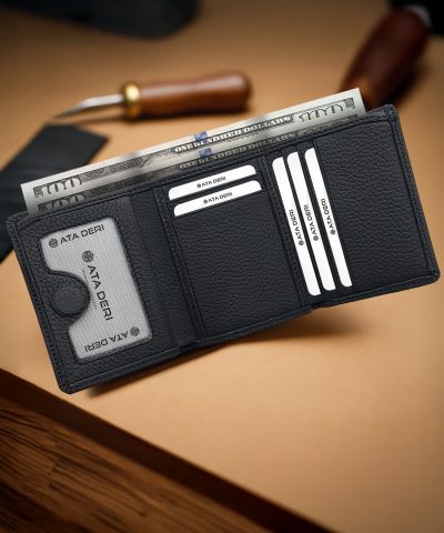 Mıknatıslı Hakiki Deri Cüzdanı Siyah 641