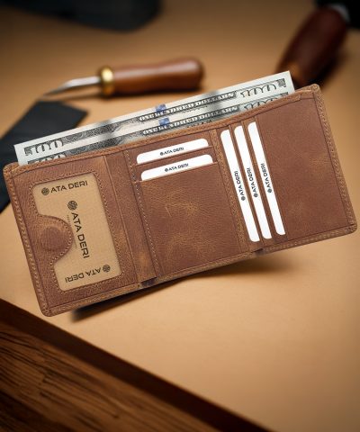 Mıknatıslı Crazy Hakiki Deri Cüzdanı Taba 642