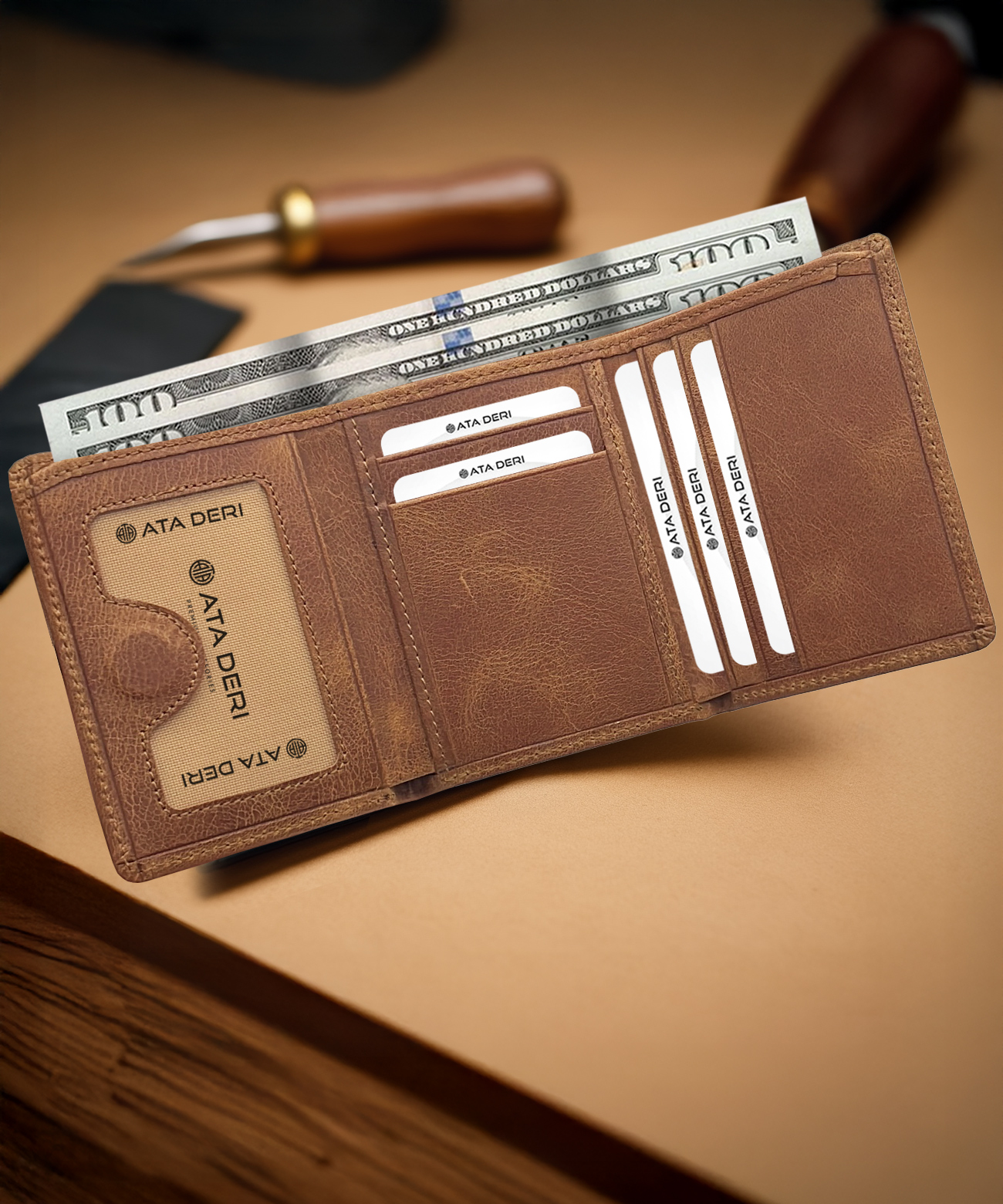 Mıknatıslı Crazy Hakiki Deri Cüzdanı Taba 642