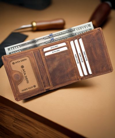 Mıknatıslı Crazy Hakiki Deri Cüzdanı Fındık 647