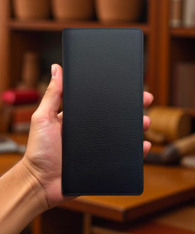 Siyah Hakiki Deri Telefon Bölmeli Cüzdan