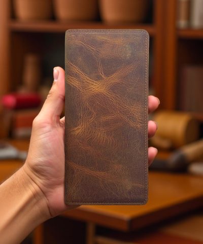 Telefon Bölmeli Cüzdan Hakiki Deri Fındık Renk