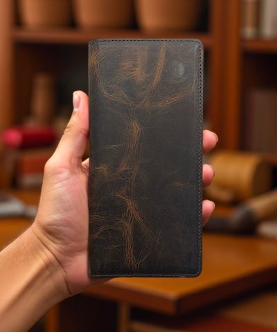 Kahverengi Hakiki Deri Telefon Bölmeli Cüzdan