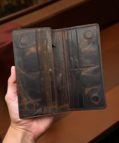 Kahverengi Hakiki Deri Telefon Bölmeli Cüzdan