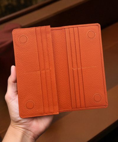 Turuncu Hakiki Deri Telefon Bölmeli Cüzdan