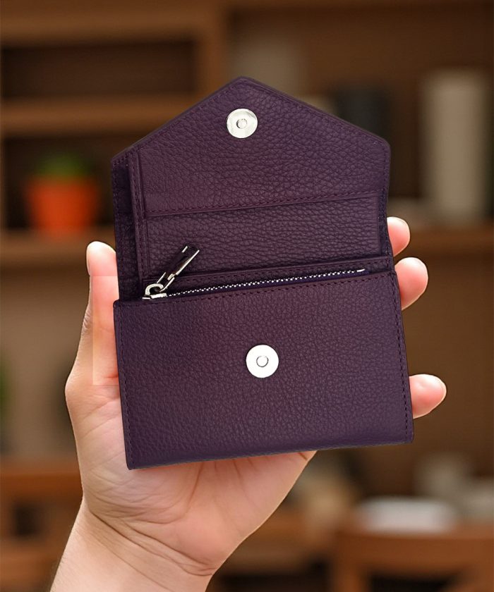 Zarf Hakiki Deri Mor Kadın Cüzdan
