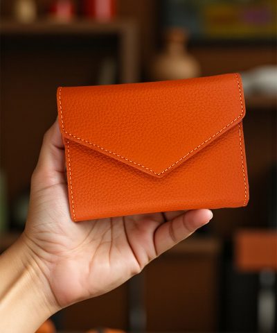 Turuncu Hakiki Deri Kadın Cüzdanı