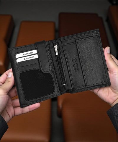 Hakiki Deri Dikey Cüzdan Siyah 103